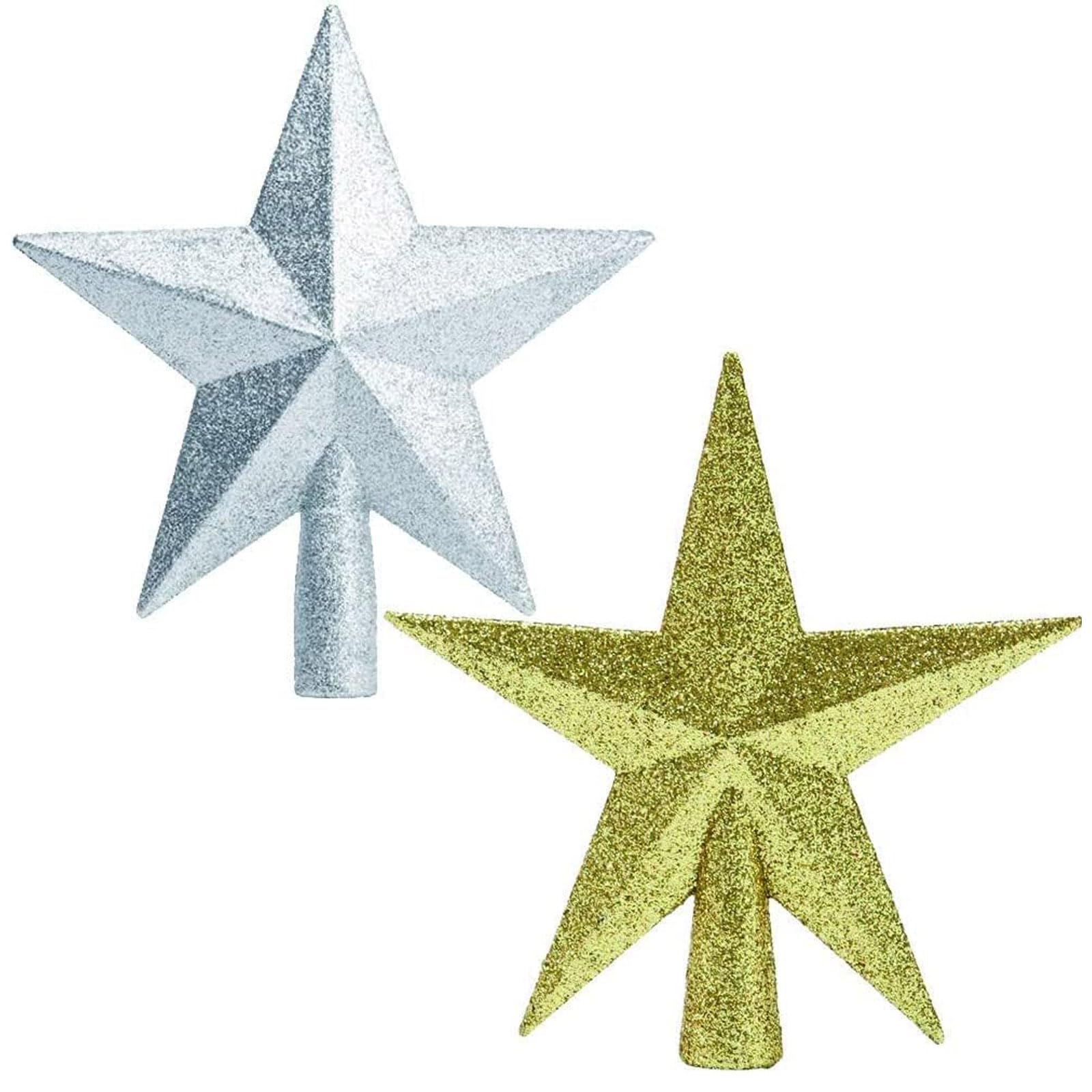 2 Pack Glittered Mini Star Christmas Tree Topper Star Treetop for Small Christmas Tree Ornaments