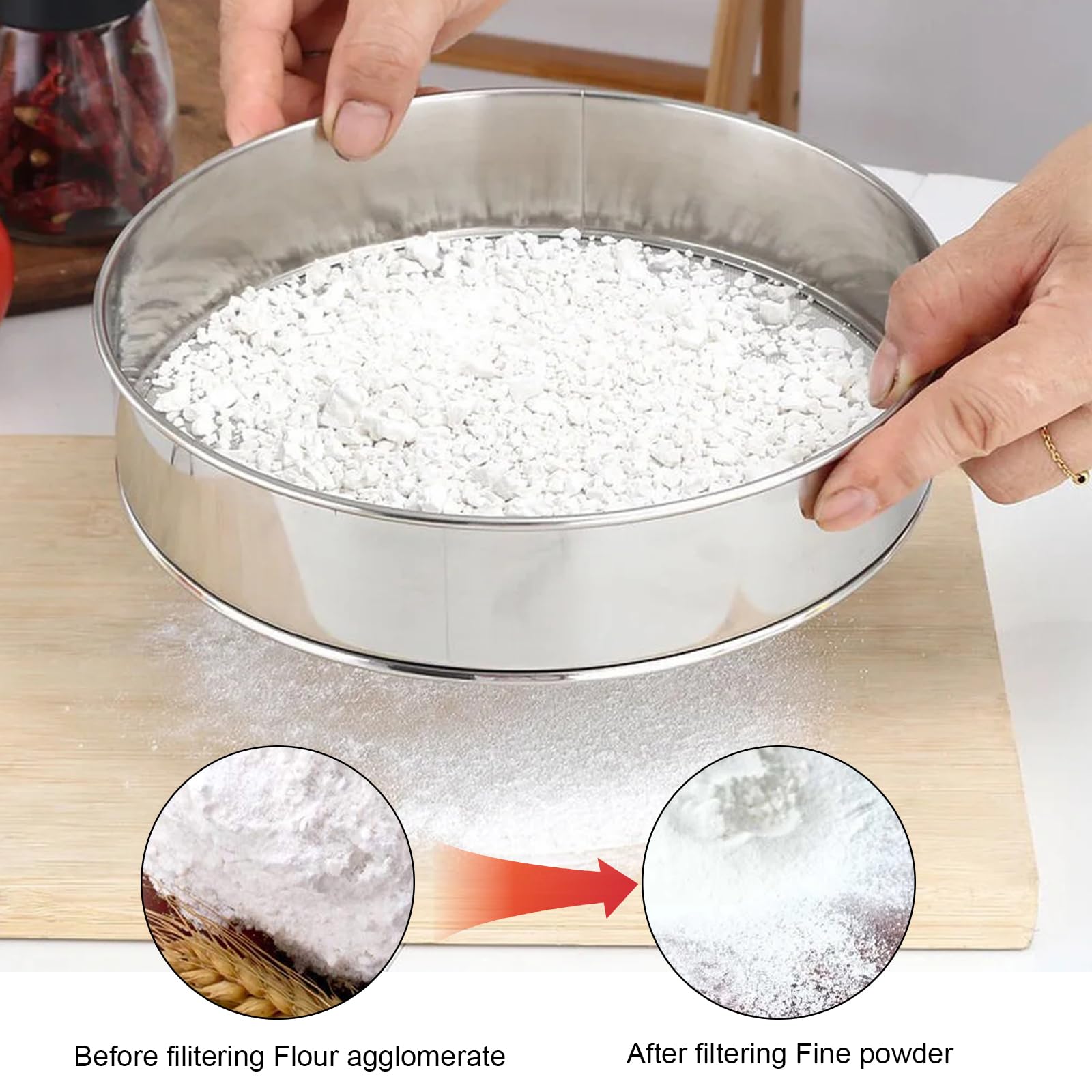Colino in acciaio inox a maglia fine, setaccio per farina, setaccio per riso e cereali, fagioli, frutta e verdura (40 cm)