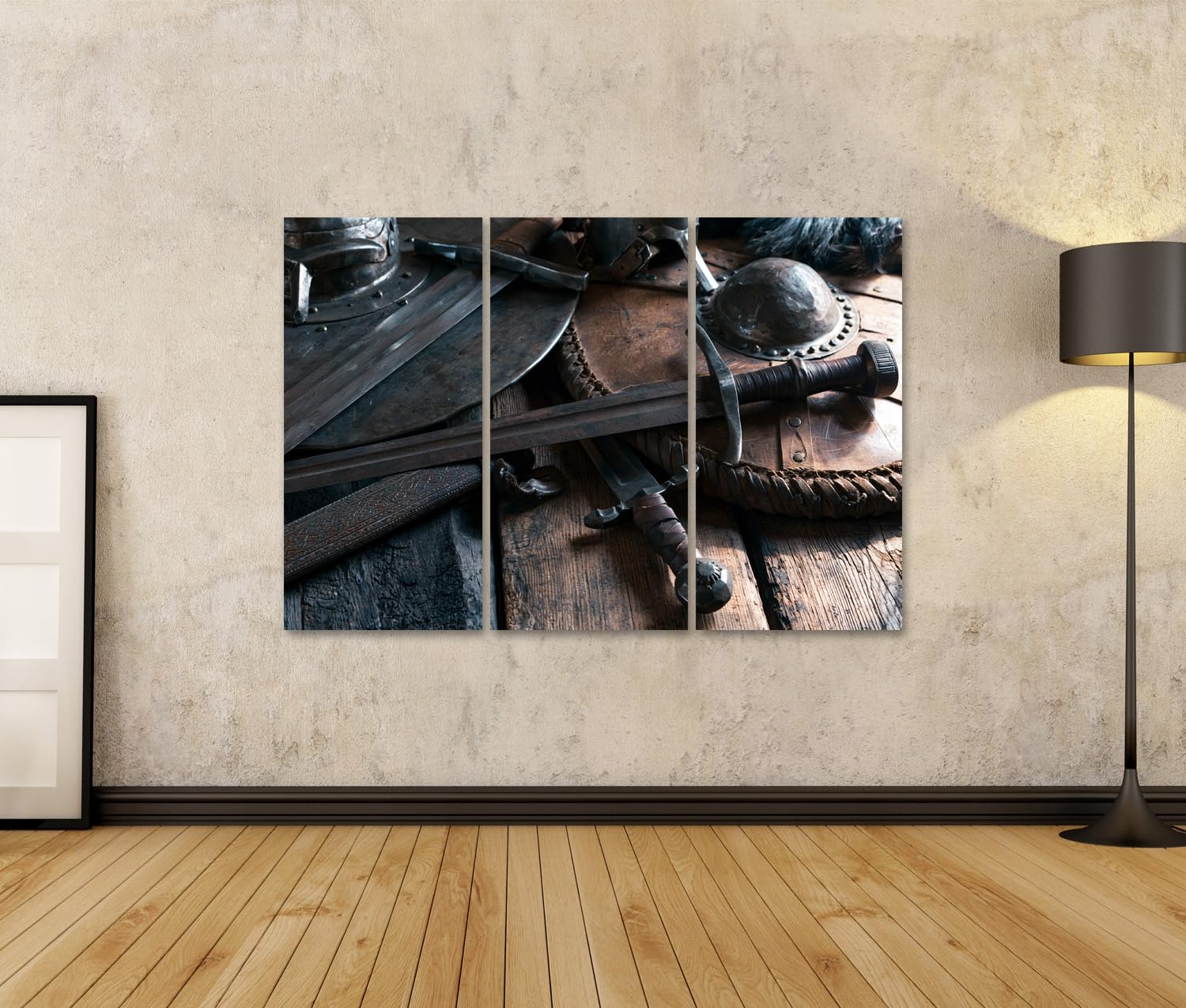 islandburner Quadro su tela, motivo maestoso medievale, decorazione da parete per ufficio, per gli amanti della storia, 3 pezzi