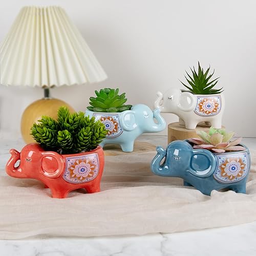 Miniatura 3 de YINUOWEI Maceta de elefante de dibujos animados para suculentas con drenaje de 5.31 pulgadas, macetas de animales lindas macetas para suculentas,