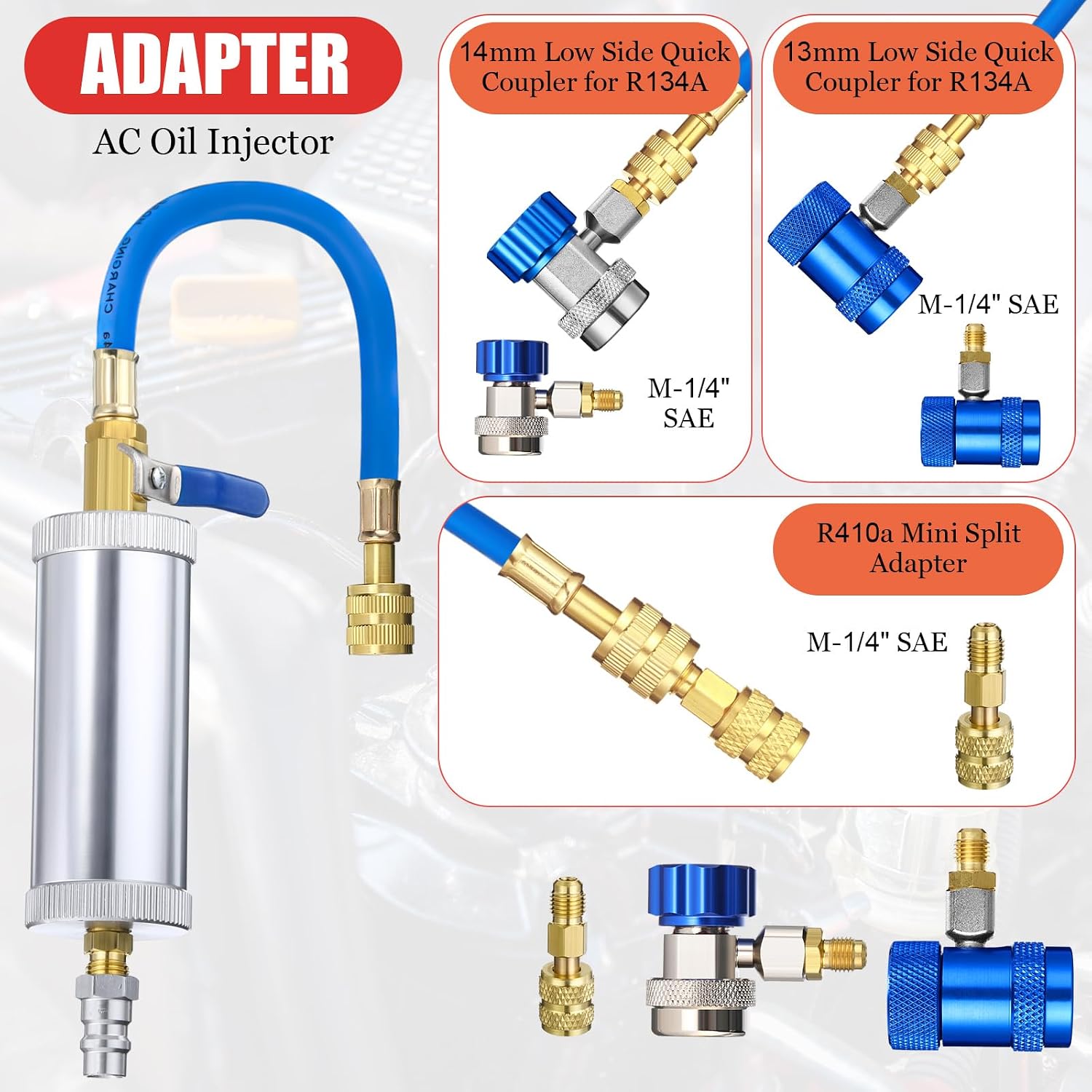 Tellegloww AC Leak Detector Kit Compatible with R1234yf R134a R410a AC Oil UV Dye Injector Kit with Refrigerant Leak Detector Tool Flashlight Glasses Low Side Quick Coupler Mini Split