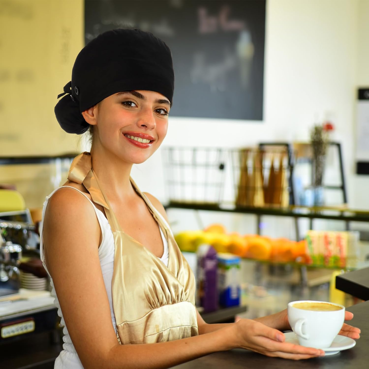 Satin Lined Scrub Caps Women Nurse Surgical Hat with Buttons Ponytail Working Adjustable Pouch Tie Back - Image 6