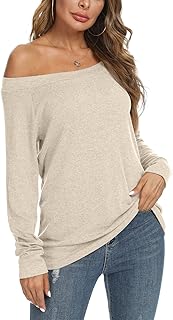 Lindas blusas sexy con hombros descubiertos para mujer, manga larga, cuello barco, túnicas