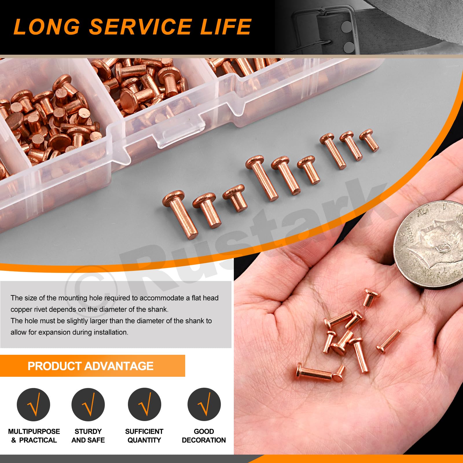 Snapklik.com : 270Pcs M2 M2.5 M3 Copper Solid Rivets Flat Head Copper ...