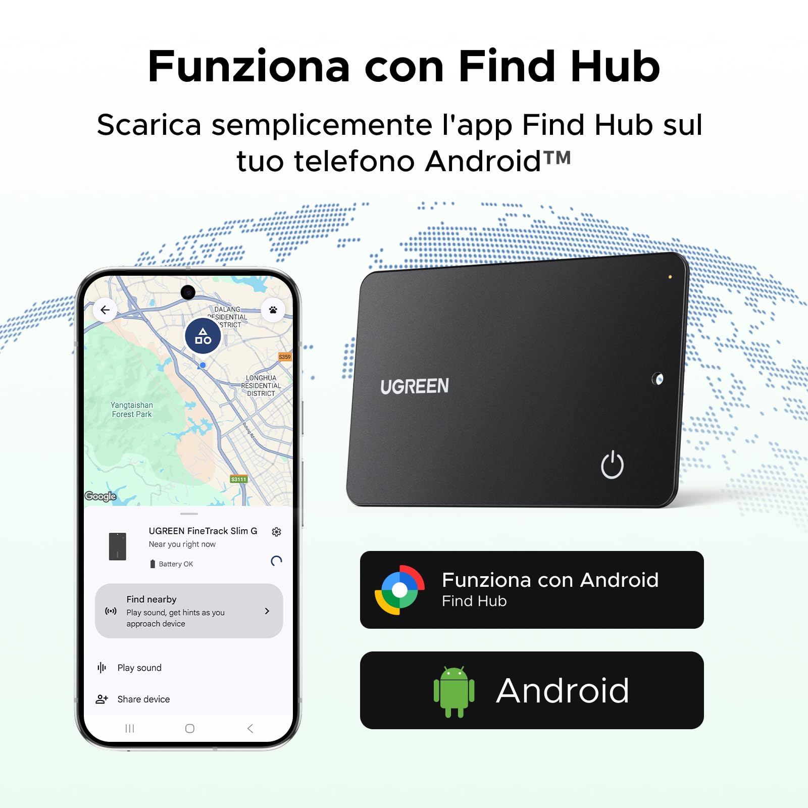 UGREEN FineTrack Slim G Smart Finder Solo Android 5 Anni Batteria Localizzatore Ultra Sottile 1.7mm Impermeabile IP68 Tracker Compatibile con Google Find Hub per Portafoglio Chiavi Bagaglio Valigia