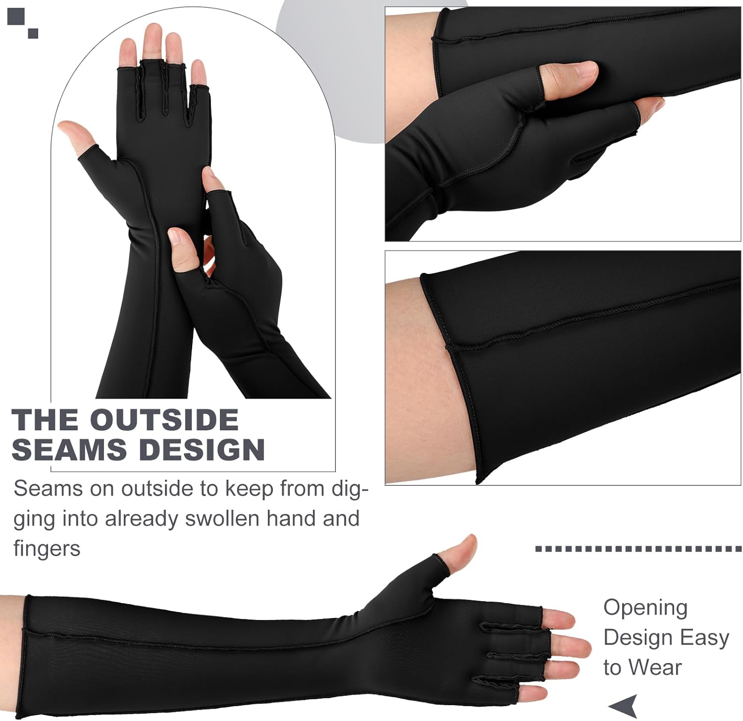 Janmercy 3 Pairs Arthritis Compression Gloves for Women and Men Carpal Tunnel Pain Relief, Rheumatoid, Swelling Tendonitis(Extended,Black)