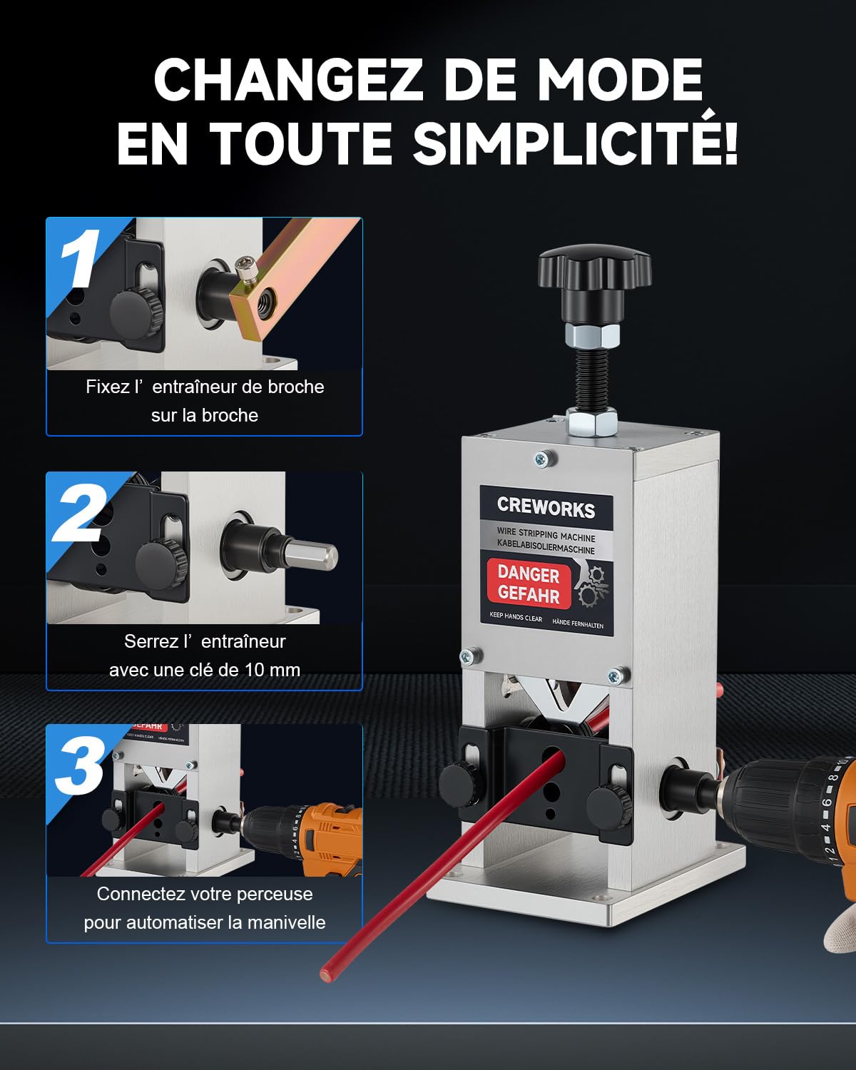 CREWORKS Dénudeur Câble Électrique 1,5-25 mm Machine à Dénuder le Cuivre Dénudeuse de Câble Manuelle pour Recyclage de Fils Câble Cuivre