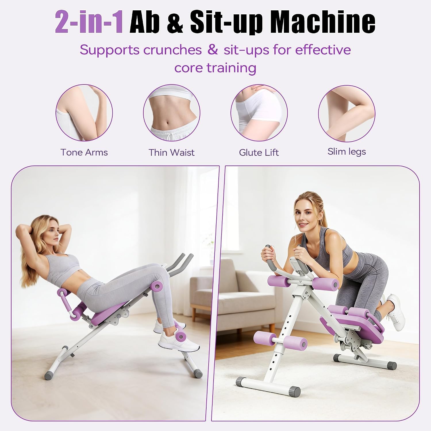 Entrenador Abdominales, Multifuncional Maquina Abdominales en Casa, Plegable&Ajustable Banco Abdominales con Banda Elástica/Display LCD, Carge 200KG, Entrenamiento Cuerpo Completo