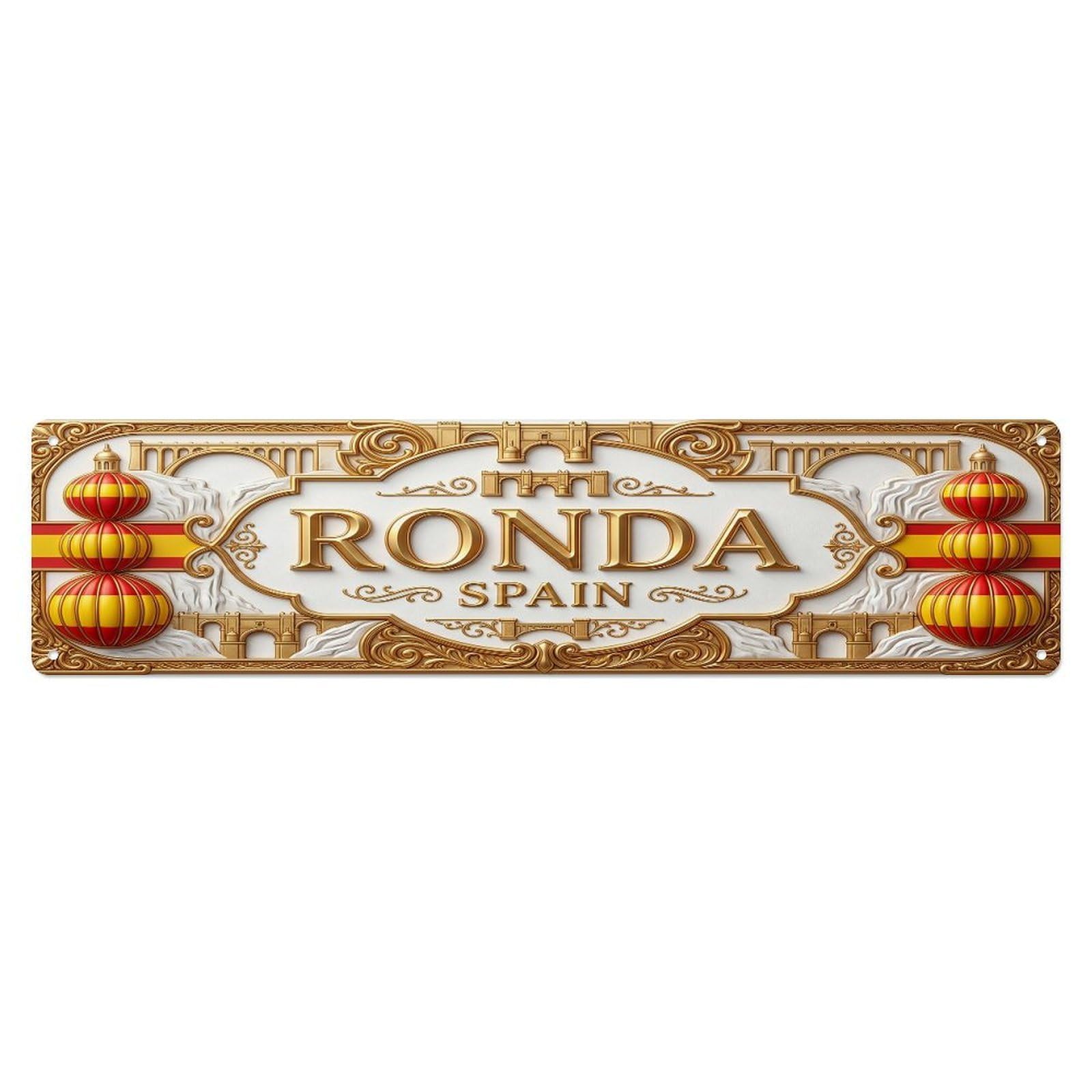 Vintage Ronda Spain Flag Pattern Metal Tin Sign Wall Decor for Cafe, Club, Garden Metal Poster 4x16Inch
