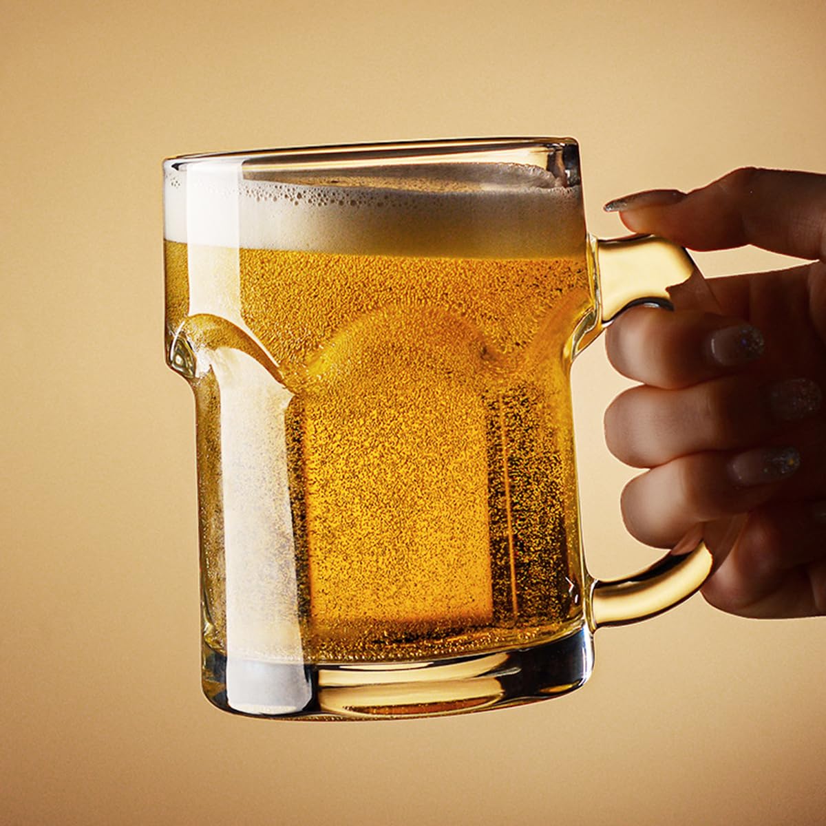 Set di 2 bicchieri da birra con manico, bicchieri da birra in vetro con poggiapolsi