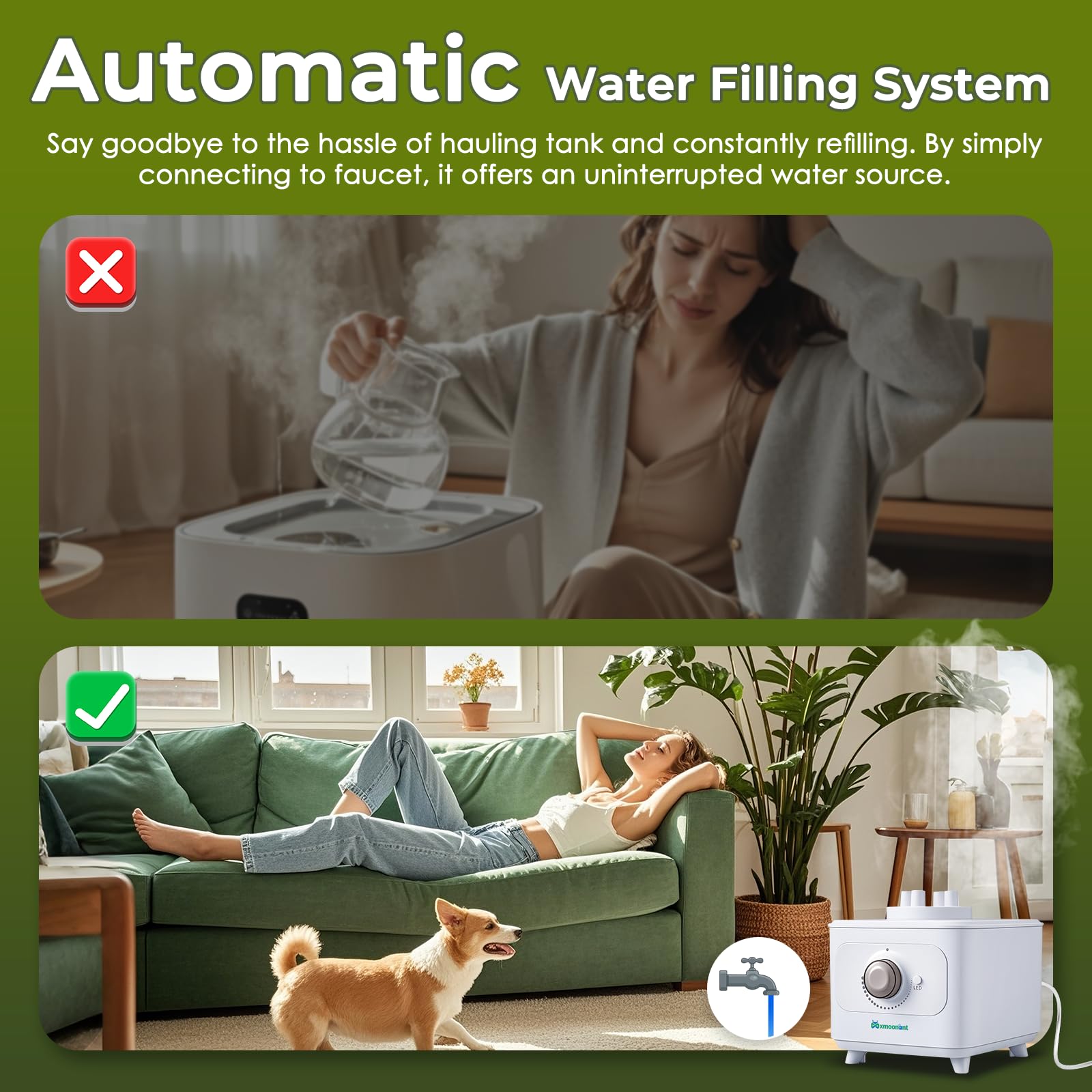 Mxmoonant - Humidificador automático (600 ml/h, sin depósito, manguera 4 m, accesorios de grifo, 4 x 1,8 m, extensiones para terrarios/reptiles/plantas