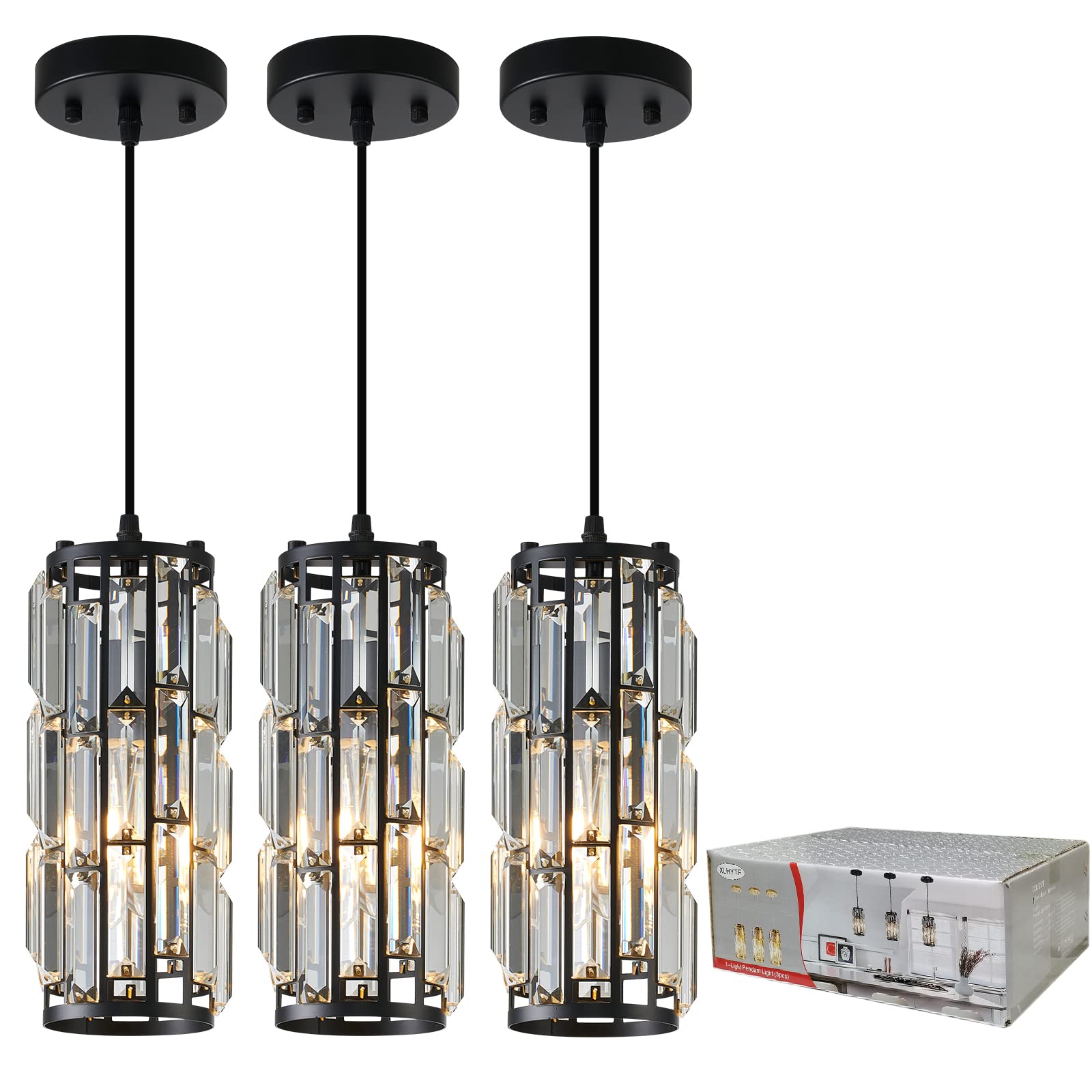 XLHYTF Black Pendant Lighting Modern Pendant Lighti，Pendant Lights Kitchen Island Crystal Pendant Light Fixture，Mini Crystal Chandeliers for Kitchen,