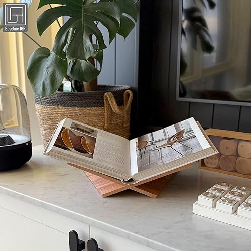 Miniatura 6 de Soporte grande para libros de madera, 12.5 x 9.5 x 5.5 pulgadas, soporte para libros de madera de caoba natural en ángulo, soporte abierto para