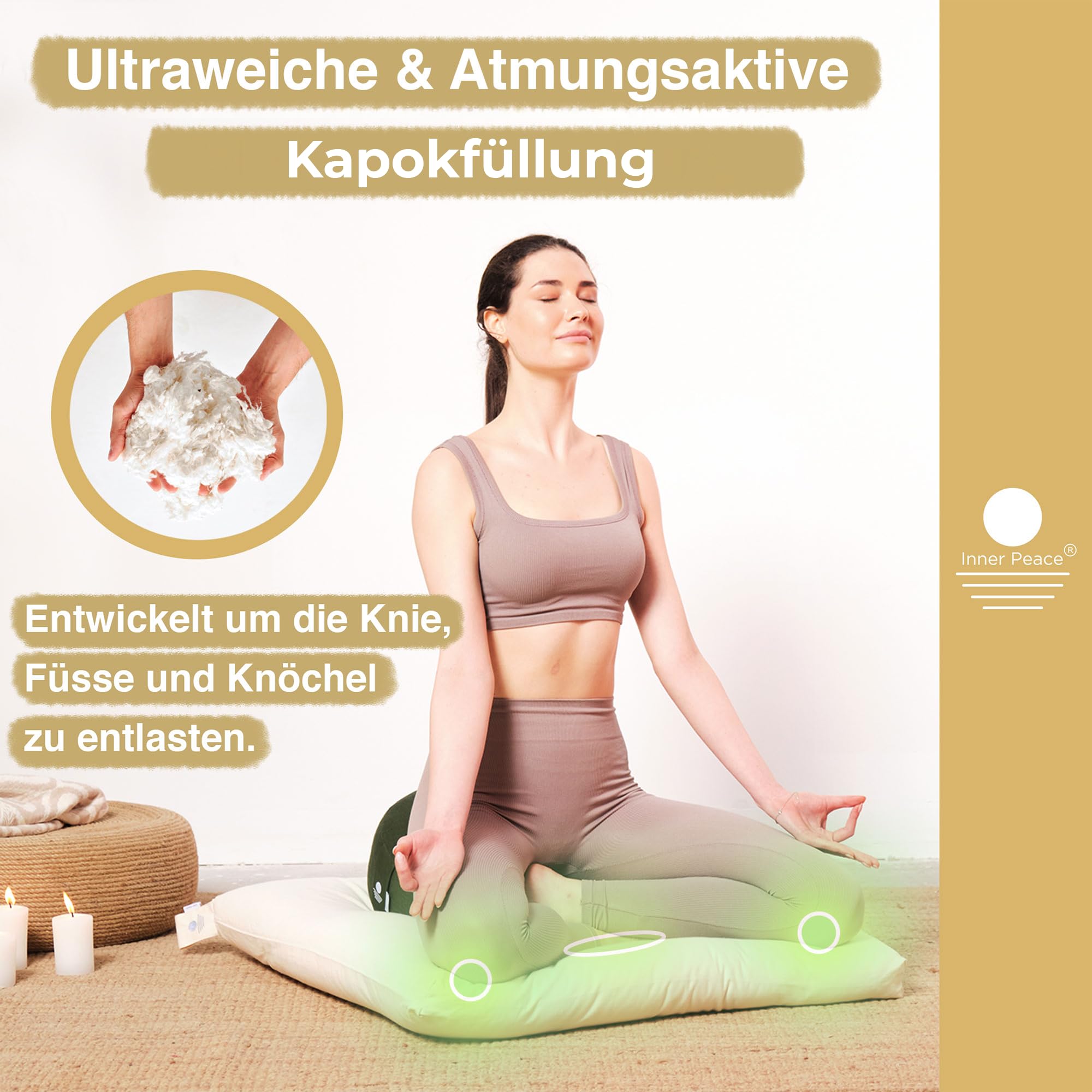 Inner Peace Zabuton Meditationsmatte | 100% Bio Baumwolle | Nachhaltig & Ergonomisch | Waschbarer Bezug | Unterlage für Meditationskissen | Zen Matte für Yoga & Meditation |Oeko-TEX Standard 100 | Extra dicke Füllung, Kissen-Unterlage für Yoga & Meditatio