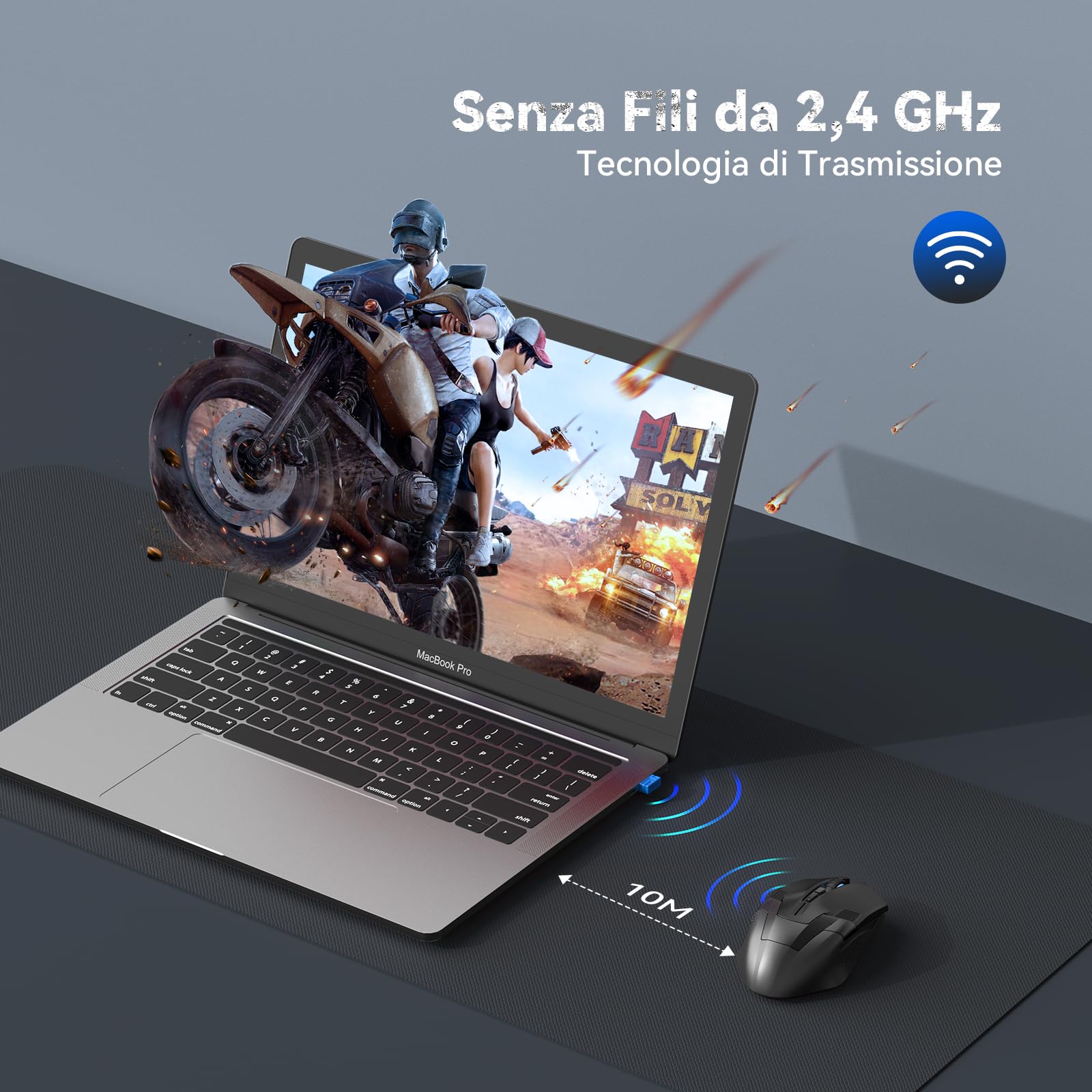 TECKNET Mouse Gaming Wireless, 2.4GHz Mouse Wireless Gaming con 8 Pulsanti, 4800 DPI, Mouse da Gaming Ergonomico con Ricevitore Nano per PC/Mac/Laptop, Nero