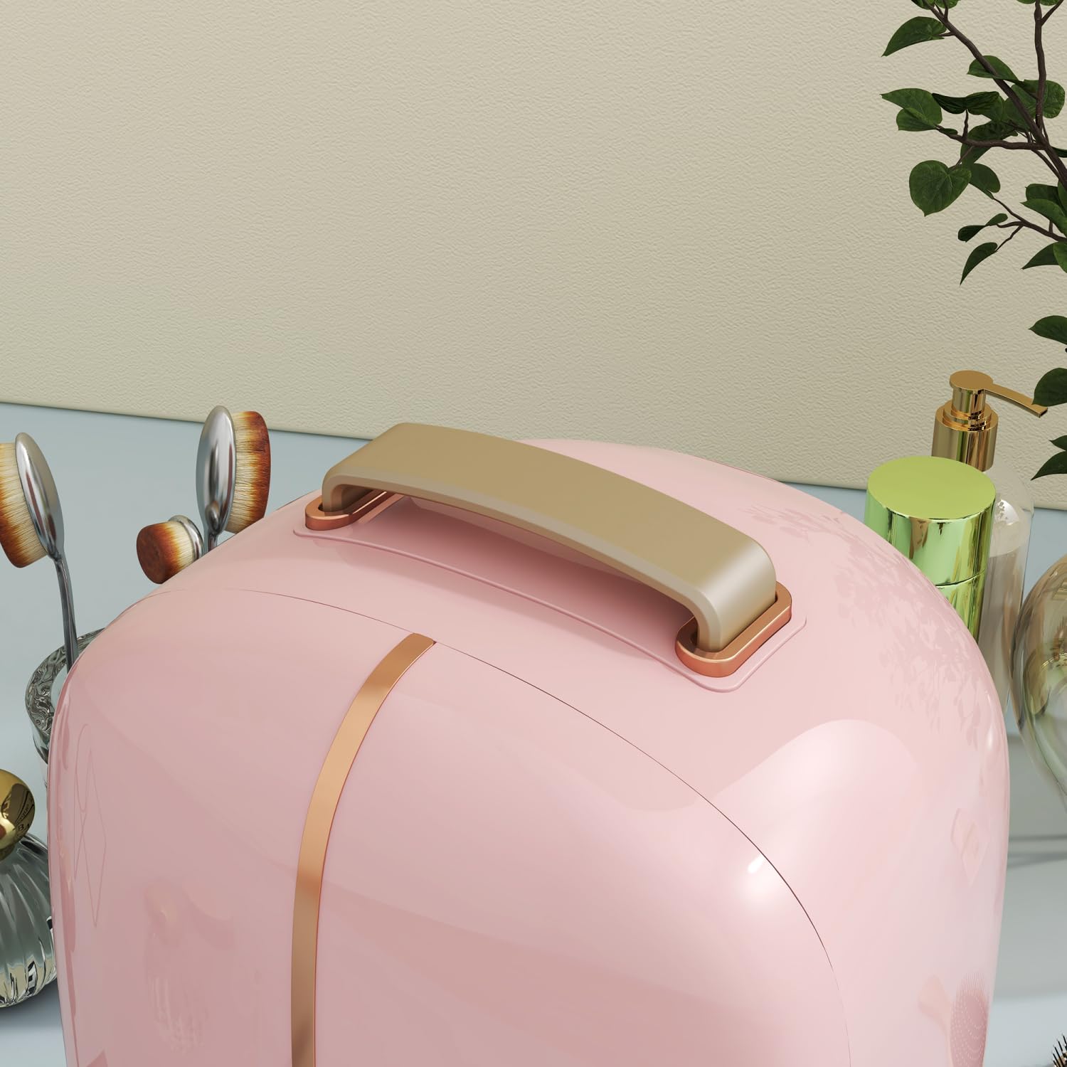 Portable Skincare Fridge with LED Display, 12L Mini Fridge for Beauty, Makeup and Cosmetics, Small Refrigerator Cooler for Bedroom, Home Office, Desktop, Pink