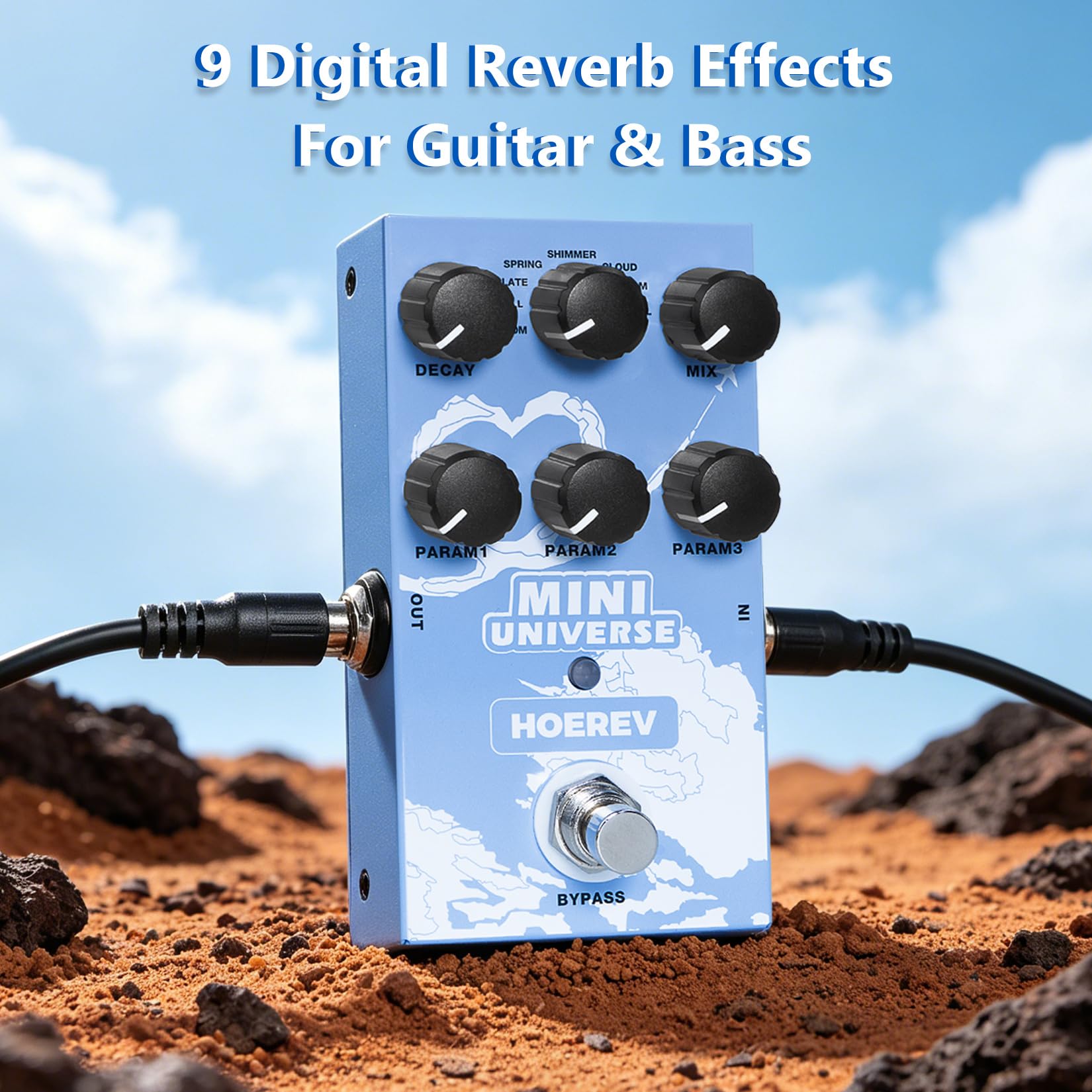 Hoerev Mini Universe Reverb Gitarren Effektpedal, 9 Reverb Effekte, Room/Hall/Plate/Spring/Shimmer/Cloud/Bloom/Swell/Lofi, True Bypass