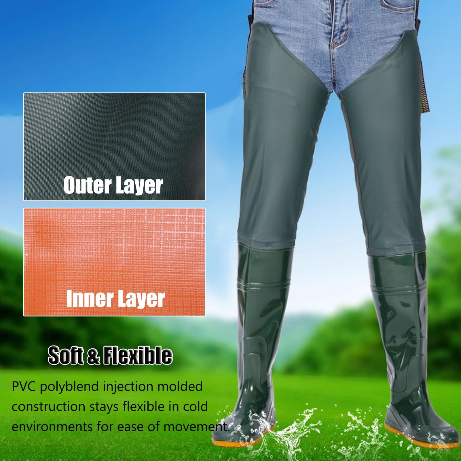 Vadeadores Botas Botas De Pesca con Mosca para Hombres Y Mujeres, Ligeras Y Suaves, Impermeables, con Suela con Tacos para Pescar En El Barro del Estanque