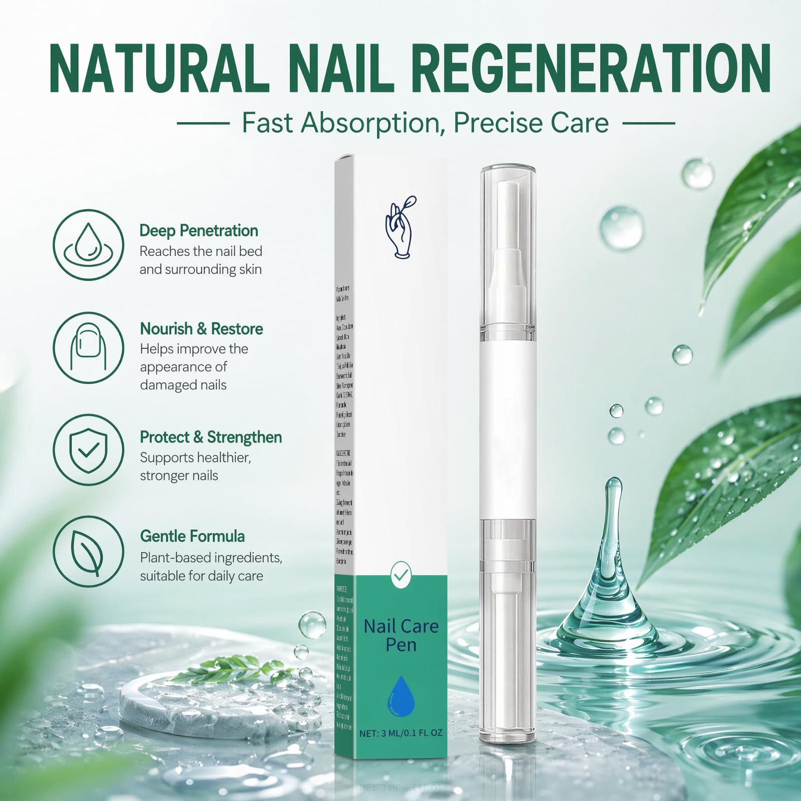Nail Care Pen, 2 Stück Nagelpilz Stift zur Nagelpflege Fingernägel & Fußnägel, Nagelpilz Pen mit Teebaumöl & Aloe Vera, Schnelle Absorption Nägel Nähren