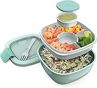 Bentgo 54oz Leak-Proof Salad Container with 4-Compartment Tray, Dressing Pot & Reusable Fork - BPA-Free Meal Prep Bento Box (Coastal Aqua)
