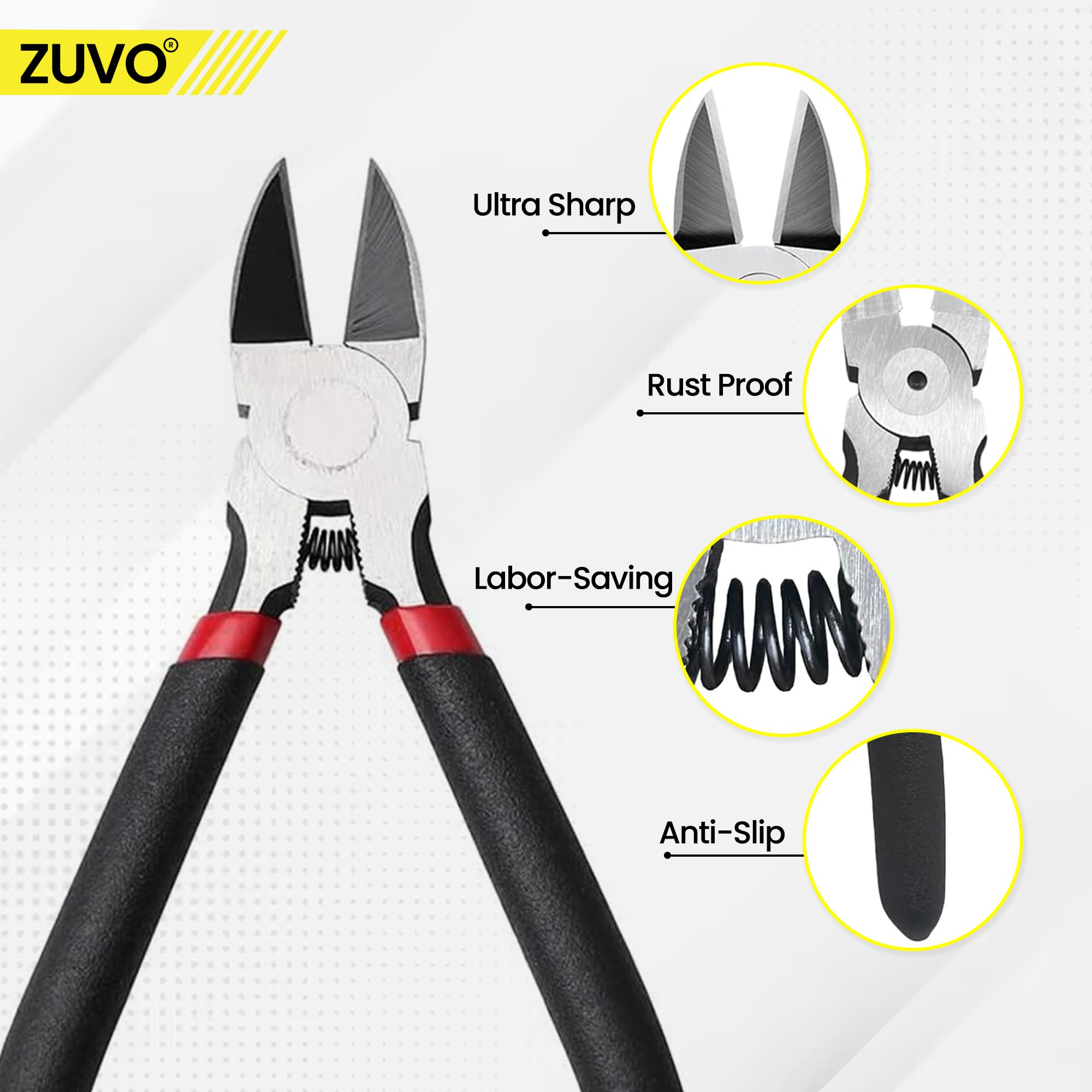 Zuvo Wire Cutters, 6 Inch Side Cutters, Heavy Duty Diagonal Cutting Pliers - Image 4