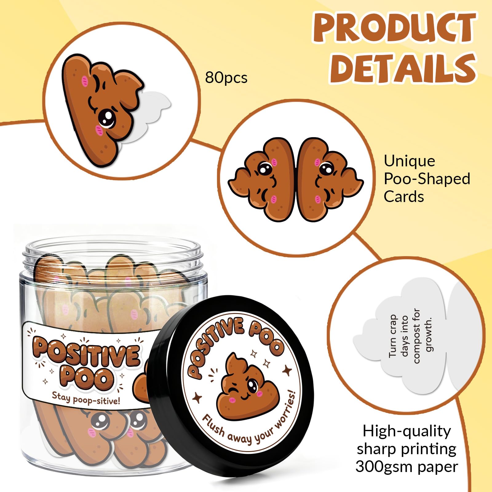 MAYJOYDIY Positive Poo Jar 80 Affirmation Cards for Women Men Positive Emotional Support Jar 7 x 8.5cm Funny Poop Desk Accessories Gift for Family Corwoker Friends Teacher Students - Image 3