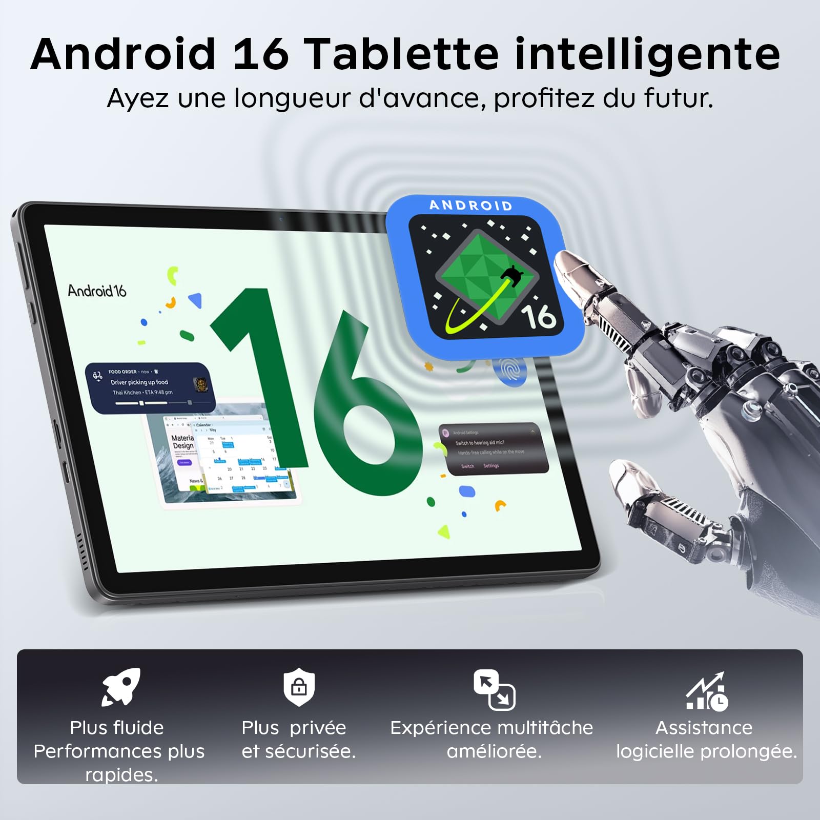 11 Pouces Tactile Android 16 Tablette avec Gemini AI|T7250 Octa-Core| 24Go RAM+256Go ROM(TF 2To)| 16MP+8MP|1920x1200 IPS HD Display|Certifié Widevine L1|GPS|8000mAh|5G WiFi|Clavier+Souris+Coque (Gris)