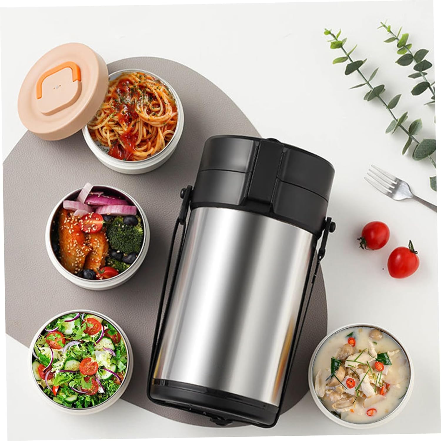 Termo para Comida Caliente, Acero Inoxidable 304 3l Apilable Tarro De Comida Aislado con 4 Niveles, TéRmico A Prueba De Fugas Fiambrera Bento, Contenedor De Sopa