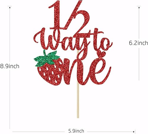Miniatura 4 de Decoración de pastel de fresa con la mitad de camino a uno, decoración para pastel de cumpleaños de 6 meses, bayas dulces y medio cumpleaños,