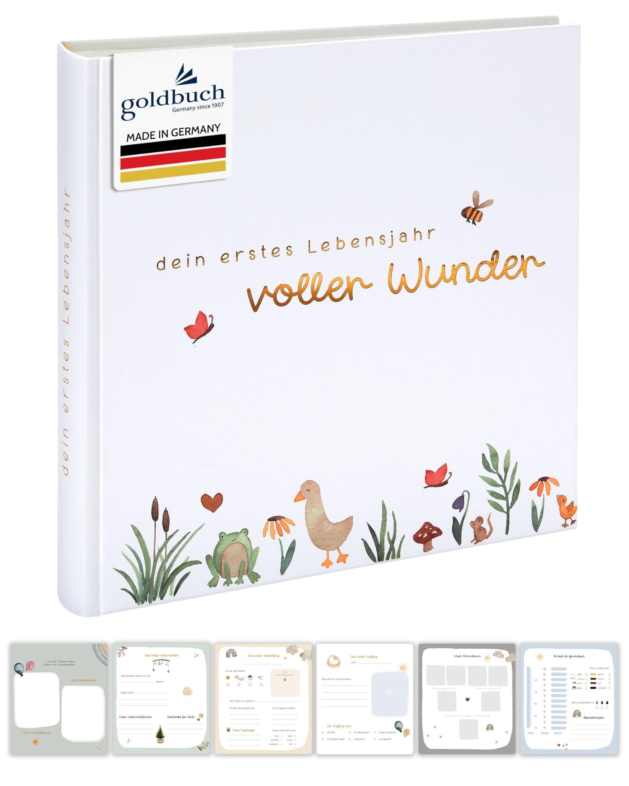 goldbuch 15 513 Baby Album Full of Wonder Meadow with Flower Motif, Linen Texture Photo Album with 58 White Blank Pages