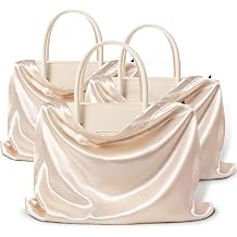 Vonty Beige Satin Dust Bags 3 Pack Drawstring Pouch for Purse, 19.6x15.7in | Soft Breathable Satin, Moisture-Resistant, Machine Washable, Foldable, Stores Handbags Shoes Boots, Thoughtful Gift Idea