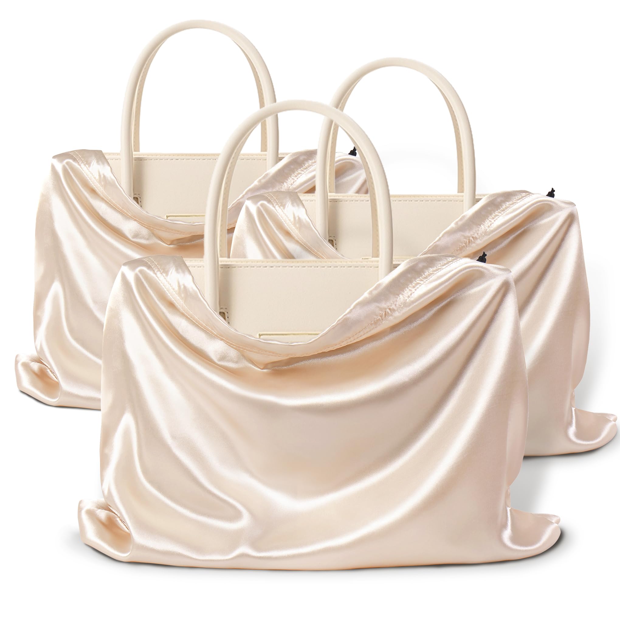 Vonty 3 Pack Silky Dust Bags for Shoes and Purses, Satin Drawstring Bag for HandBags Boots - Beige Shoe Bag Silk Dust Cover Bag Protector Travel