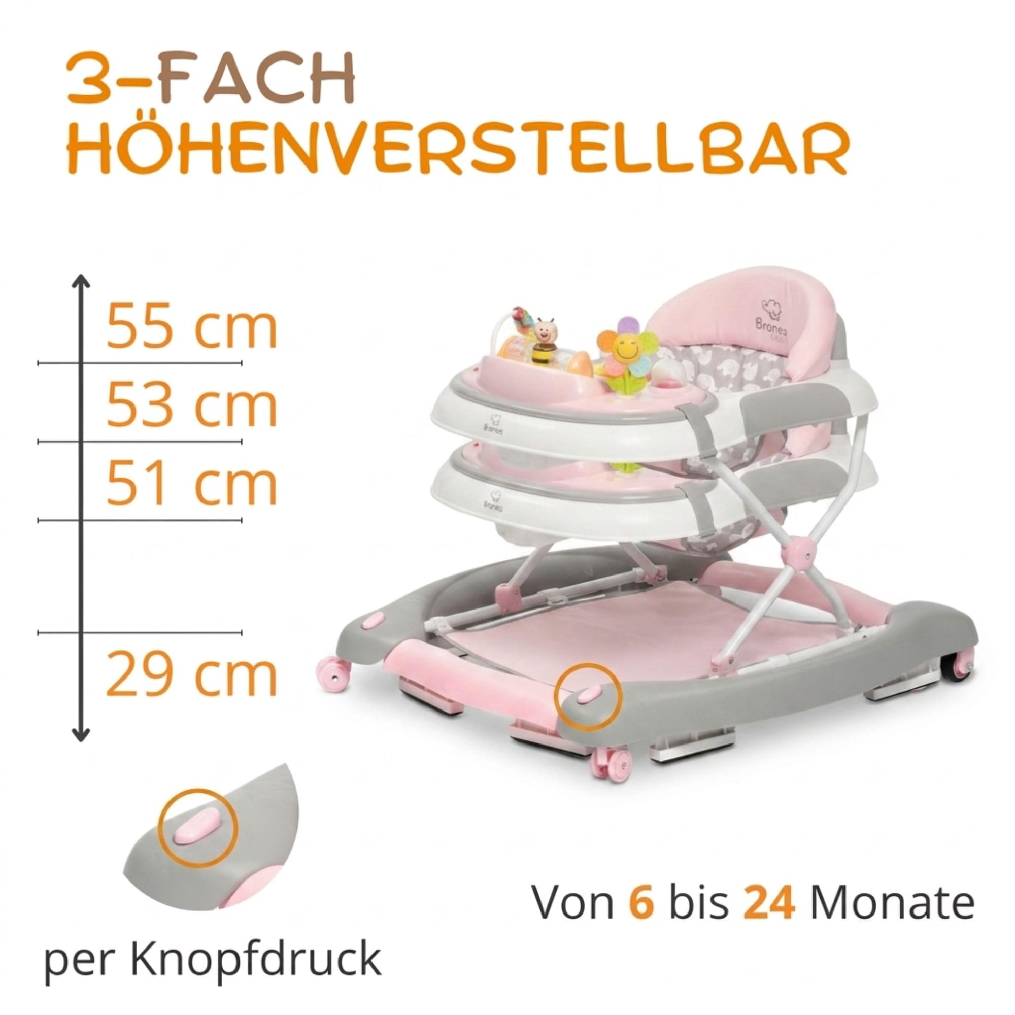 4-in-1 Gehfrei Babywalker ab 6 Monate | Lauflernwagen mit Schaukelfunktion und Spielpaneel mit Musik | Höhenverstellbare und Klappbar | Lauflernhilfe mit leisen Rollen und Bremsen