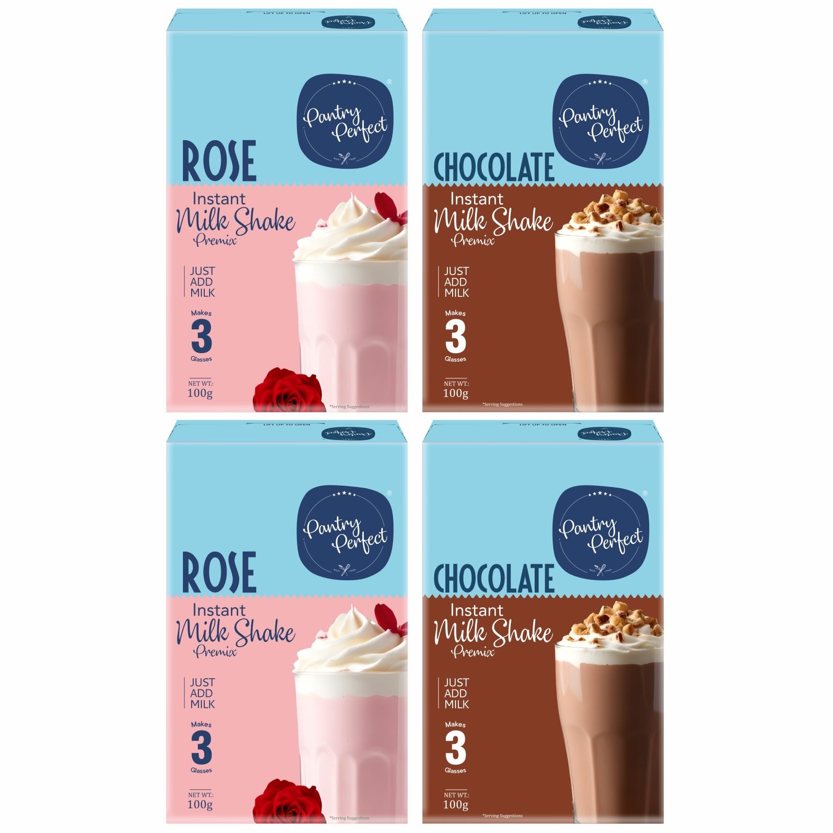 Pantry Perfect Rose & Chocolate Milkshake Premix - Pack of 4 (Each 100g) I Instant Drink Mix I Make Thick & Smooth Texture Milkshakes I Milkshake Powder-image-8