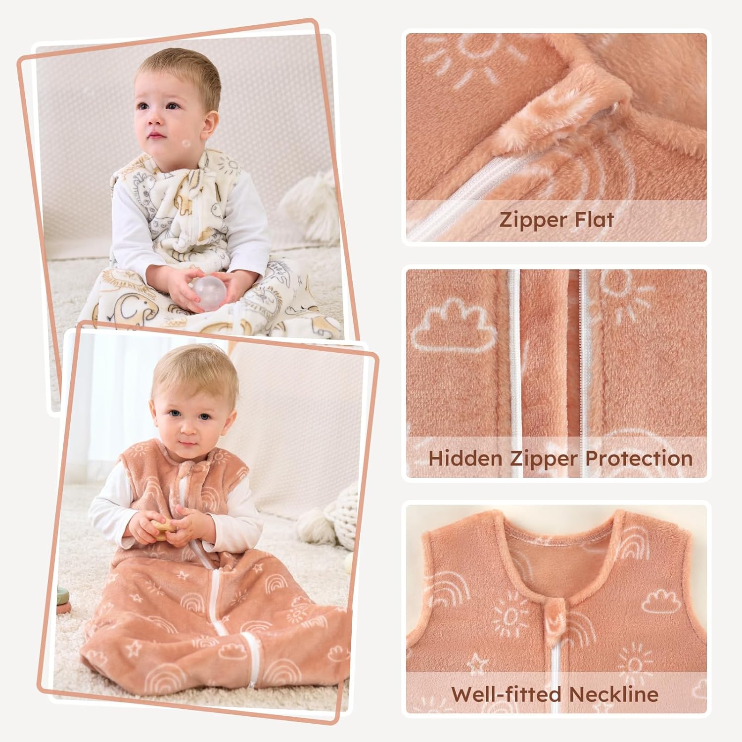 Yoofoss Baby Sleep Sack 12-18 Months, 1.5 Tog Sleep Sack, Fleece Baby Wearable Blanket with 2-Way Zipper, Toddler Sleeping Sack, Soft Warm Lightweight(Small)