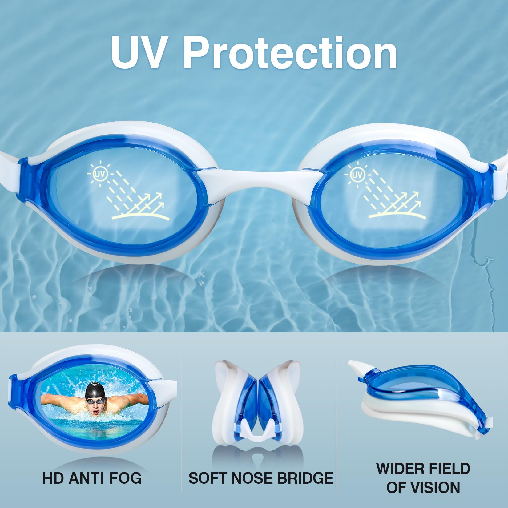 Dizokizo Swimming Goggles No Leaking Anti-Fog UV Protection Adjustable Professional Swim Goggles for Adult Men Women - Image 2