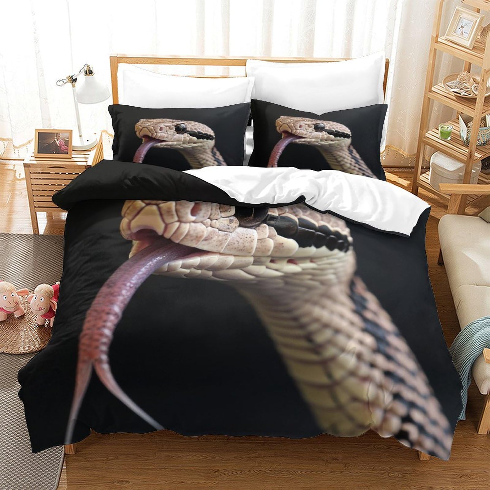 P1S9U7W5Y 3D Printed Serpent Black Duvet Cover Set 3pcs Thickened Microfiber Snake Pattern Bedding Set King（220x240cm）