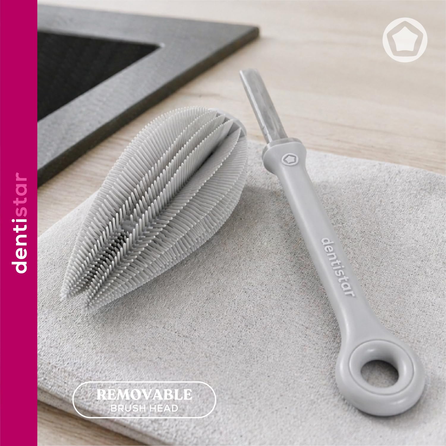 dentistar Spazzola Lunga per bottiglie in silicone – Spazzola per bottiglie per bottiglie, tazze e bicchieri, detergente per bottiglie flessibile con setole morbide in silicone – Senza BPA – Grigio