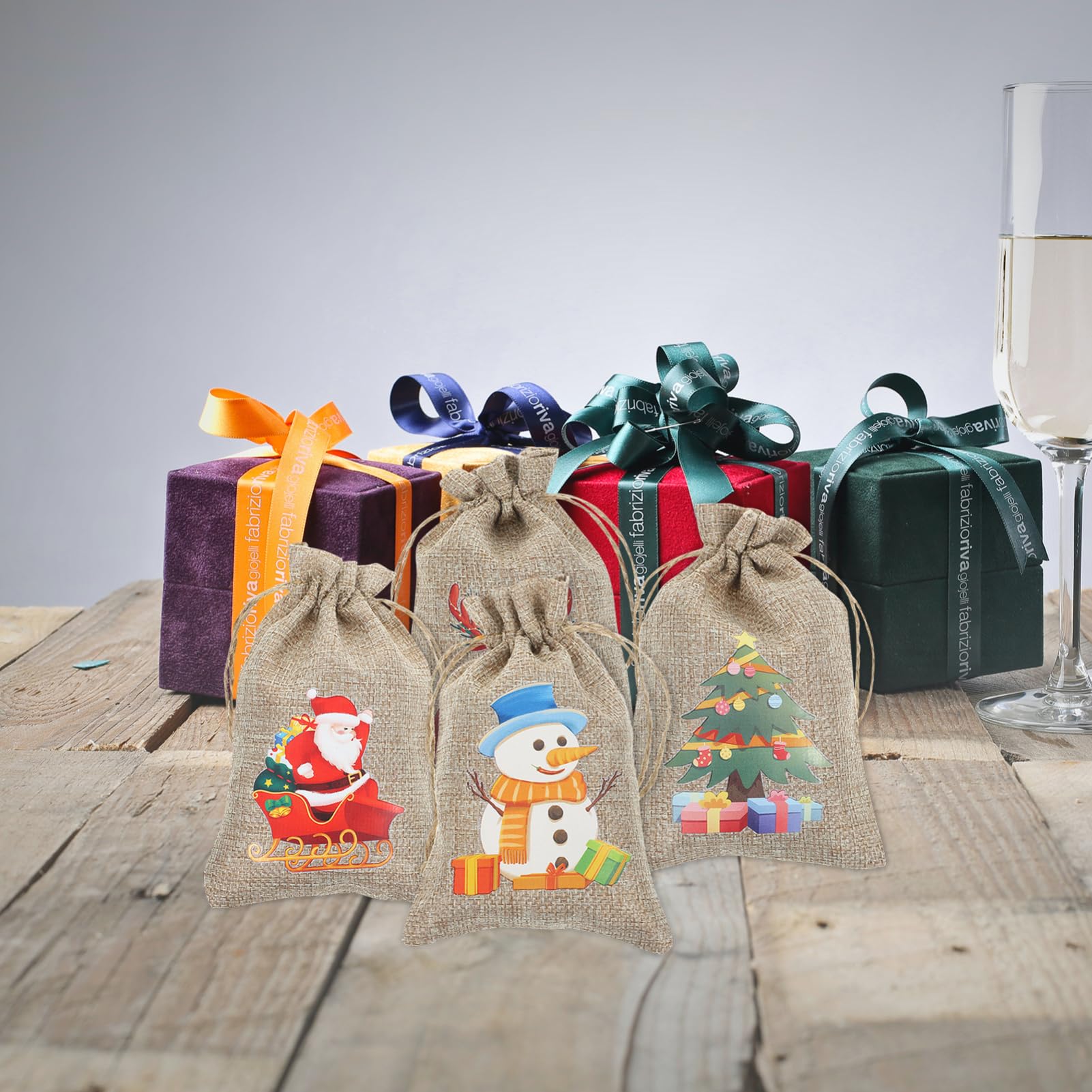 Beavorty 5 Juegos Saco De Navidad Bolsas De Fiesta Cajas Bolsas Bolsa De Navidad Bolsitas Regalar Bolsa Con Cordón Para Mochilas De Cuerdas Lino Piezas X 5