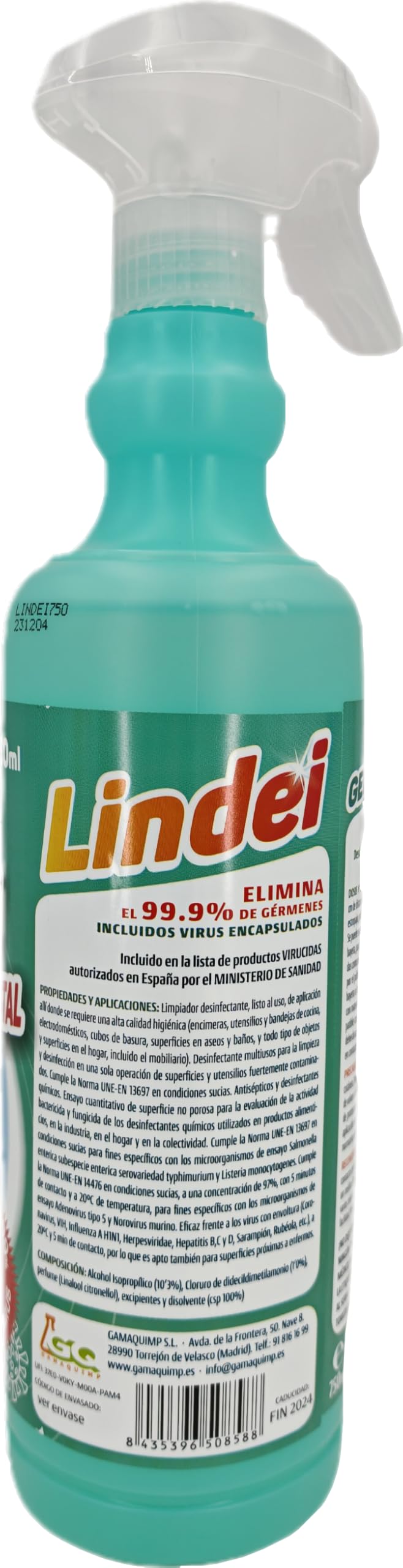 Germicida Total Lindei – Limpiador Desinfectante y Desengrasante Multiusos | Uso Profesional y Doméstico | Pack 15 Unidades 750ml + 4 pulverizadores