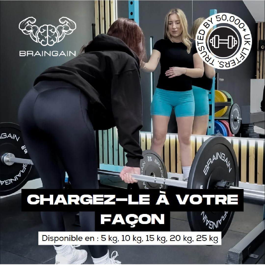 BRAINGAIN Disques Bumper Olympiques – Tailles Multiples – Disques de Poids 2" pour Entraînement de Force avec Barre -1,5kg 2,5kg 5kg 10kg 15kg 20kg 25kg 100kg 150kg (Paire/Set)
