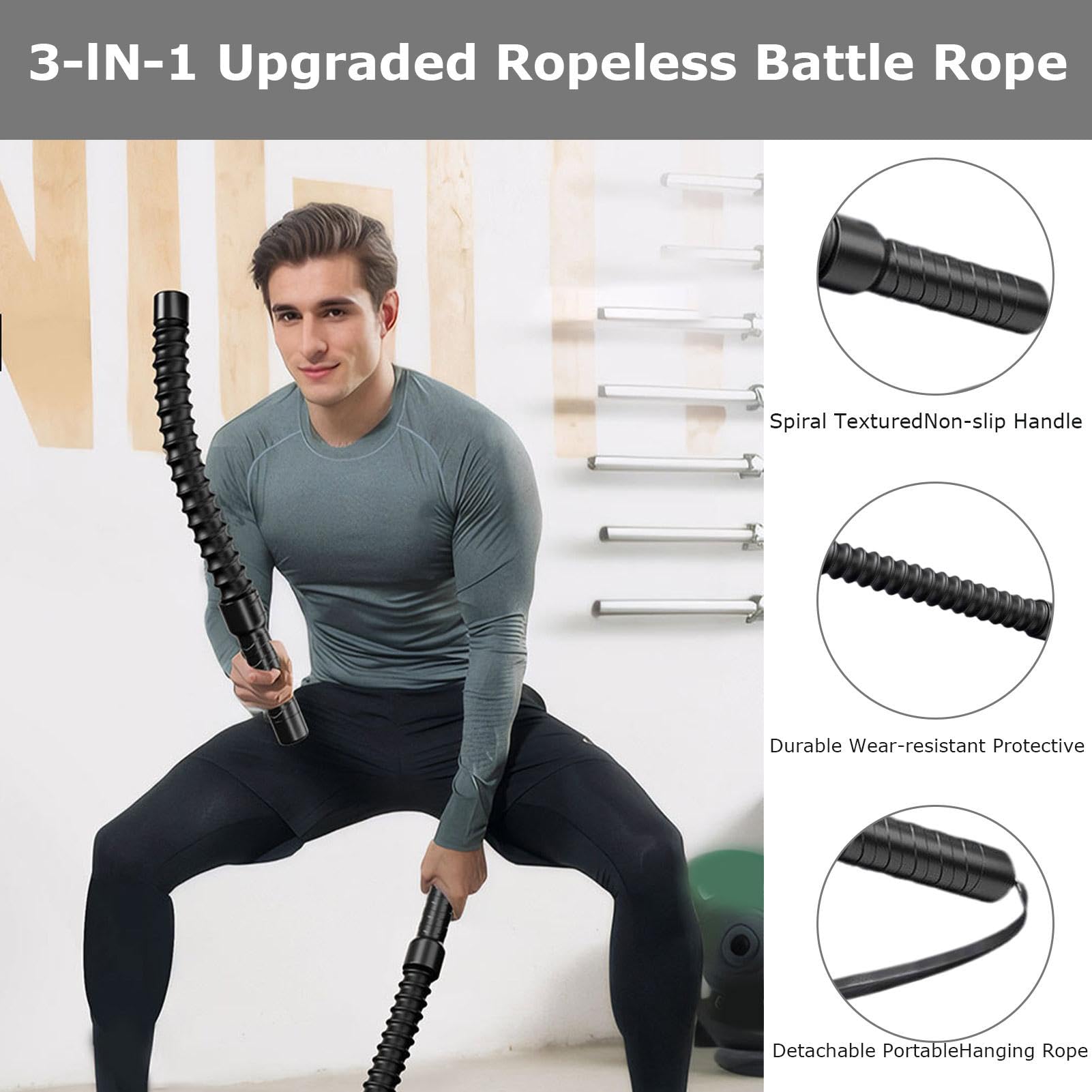 Cordes pour l'entraînement - Cordes de Combat sans Fil - Non antidérapantes et Portables - Outil de Force pour Conditionnement de la Force - Câble d'entraînement pour l'entraînement à la