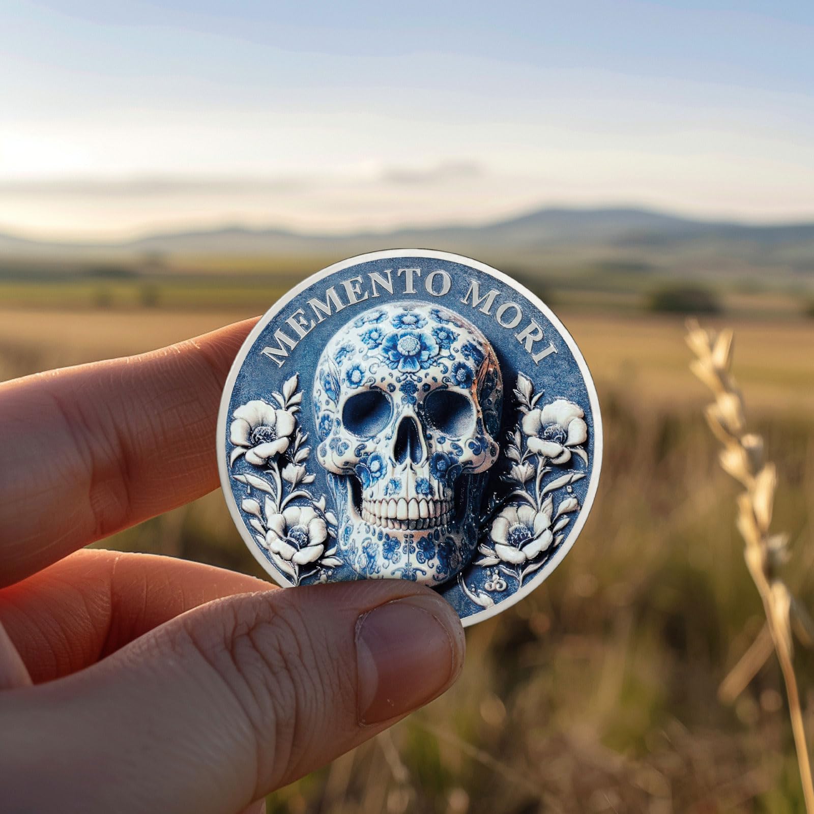 AtSKnSK Memento Mori Moneta Carpe Diem Moneta Teschio Sfida Moneta Fantastica Regali sul tema Stoicismo Medaglione Stoico Memoriale Moneta Regali Memento Moneta Memento per Moneta