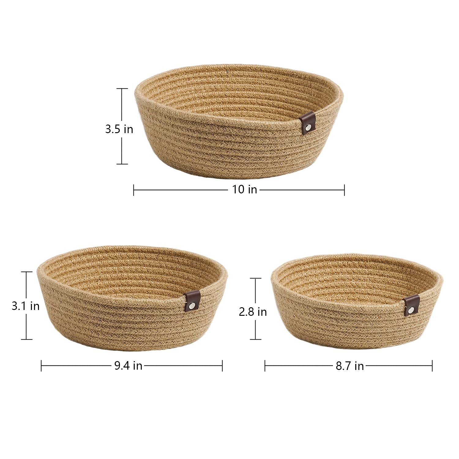 Habere India-All the Cultures Fabricating India Jute Round Designer Baskets | Storage/Shelves Basket | Fruit Baskets (Beige, Set Of All 3 Sizes - S, M & L) 3