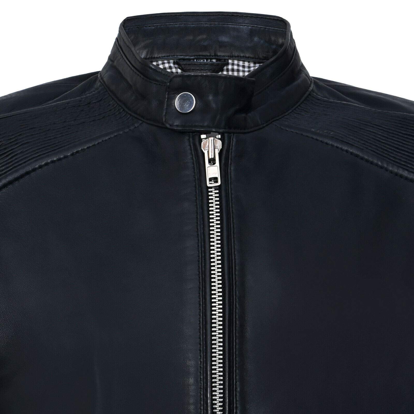 Infinity Leather Chaqueta Estilo Motera con Capucha y Cremallera 100% de Cuero Para Hombre