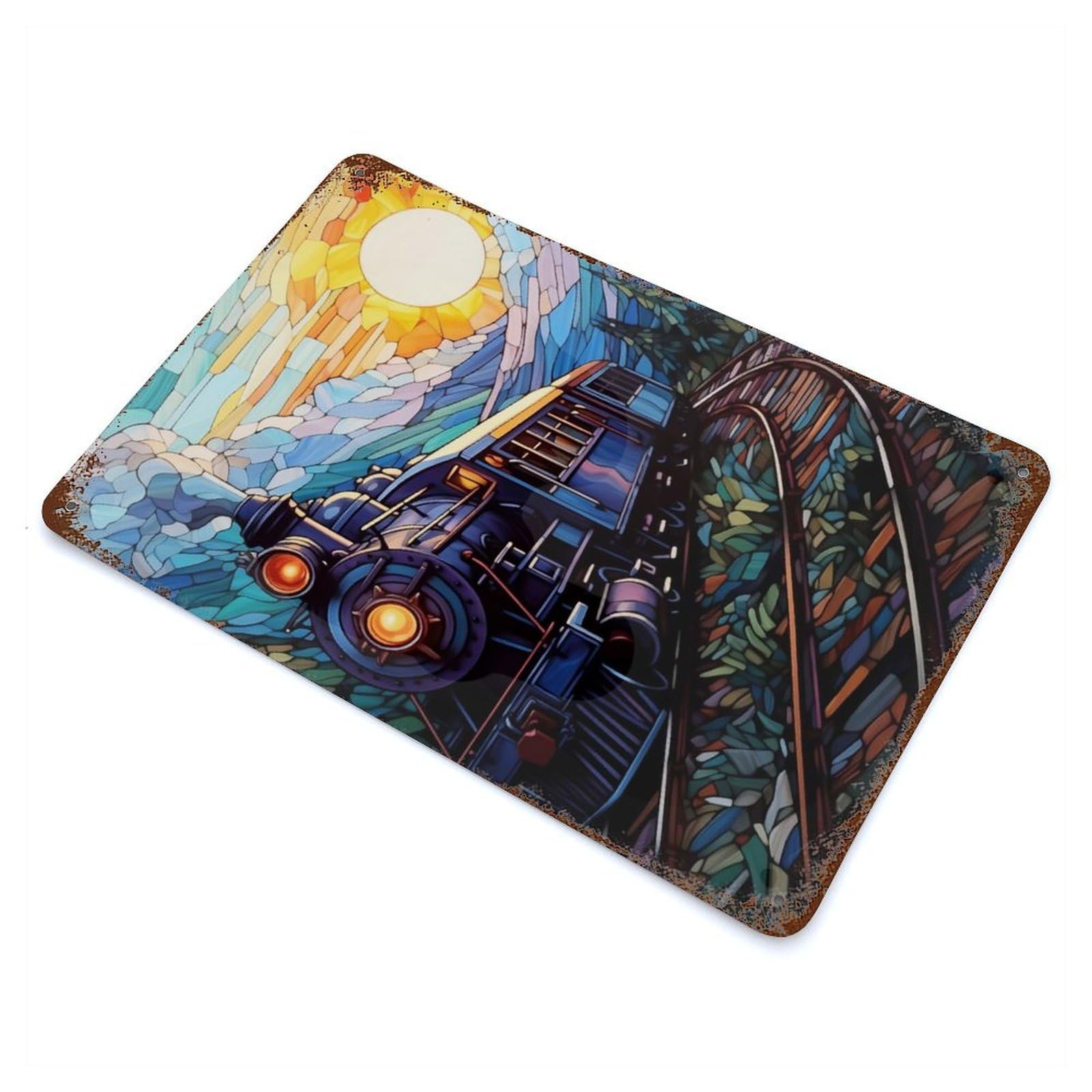 Garage Style Train Journey Rustic Tin Plaque 11.8"x7.9", Industrial Home Decor for Bar And Workshop