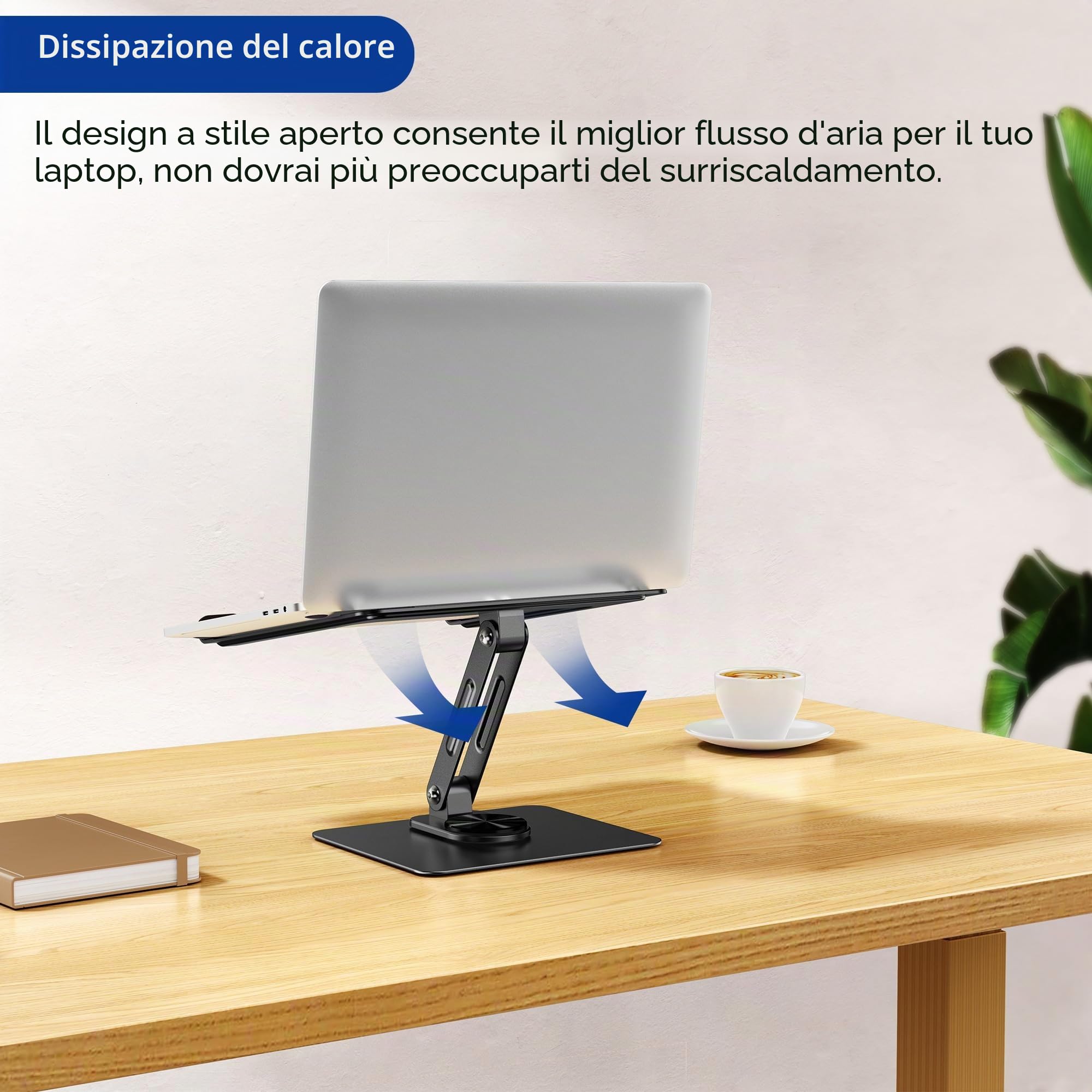 BESIGN LS12 Supporto per laptop con base girevole a 360, supporto ergonomico regolabile, compatibile con laptop da 10 a 14" (nero)