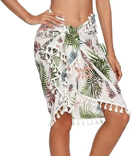 JFAN Beach Cover-ups & Sarongs for Women, Semi-Sheer Swimwear Cover Up Short Skirt with Tassels Multi-Purpose Beach Dress
