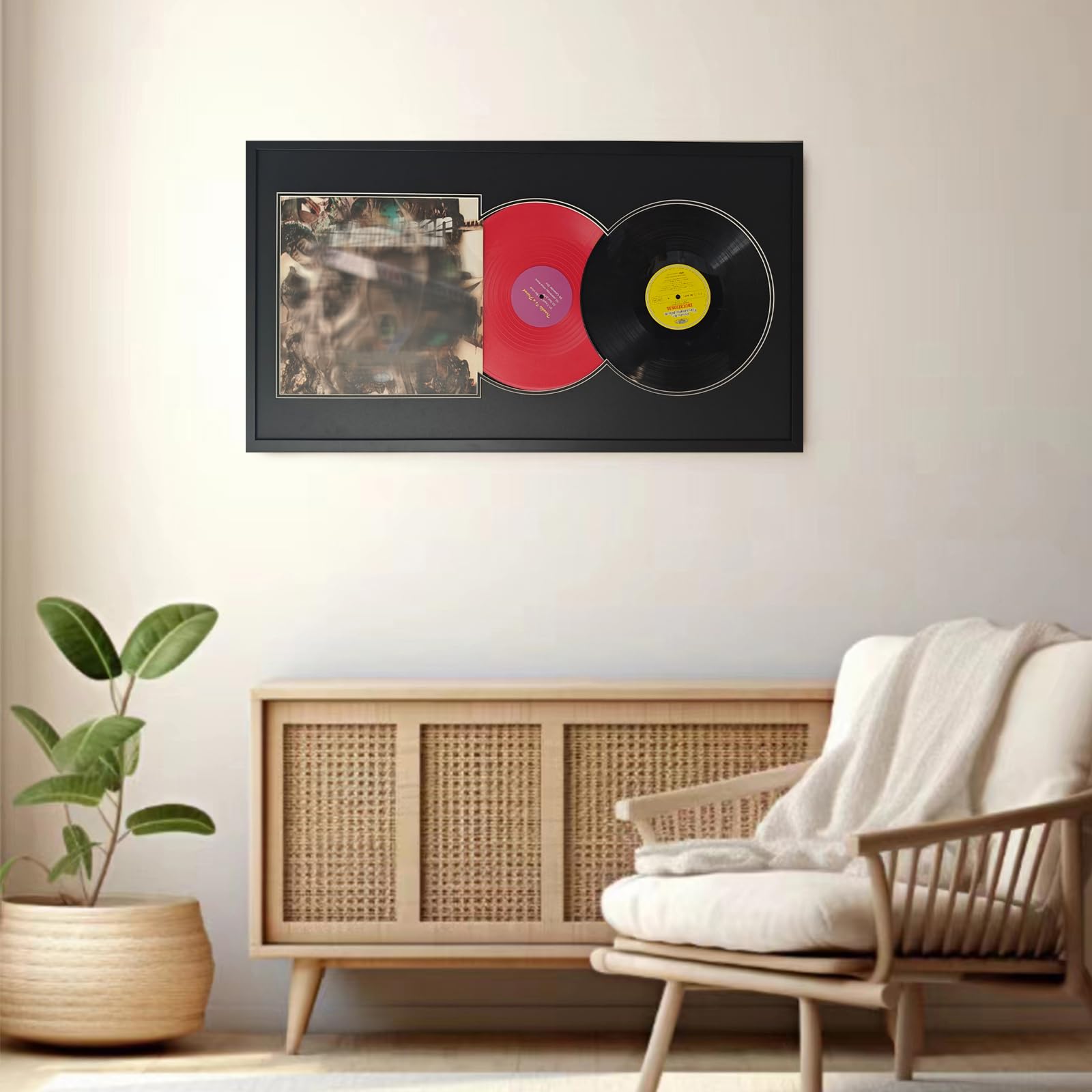 XINWENLI cadres doubles pour disques vinyles - 48 x 86 cm - À suspendre au mur - 30,5 cm - Noir - Pour la maison, le bureau, décoration d'intérieur, les amateurs d'albums - Cadeaux pour les amateurs