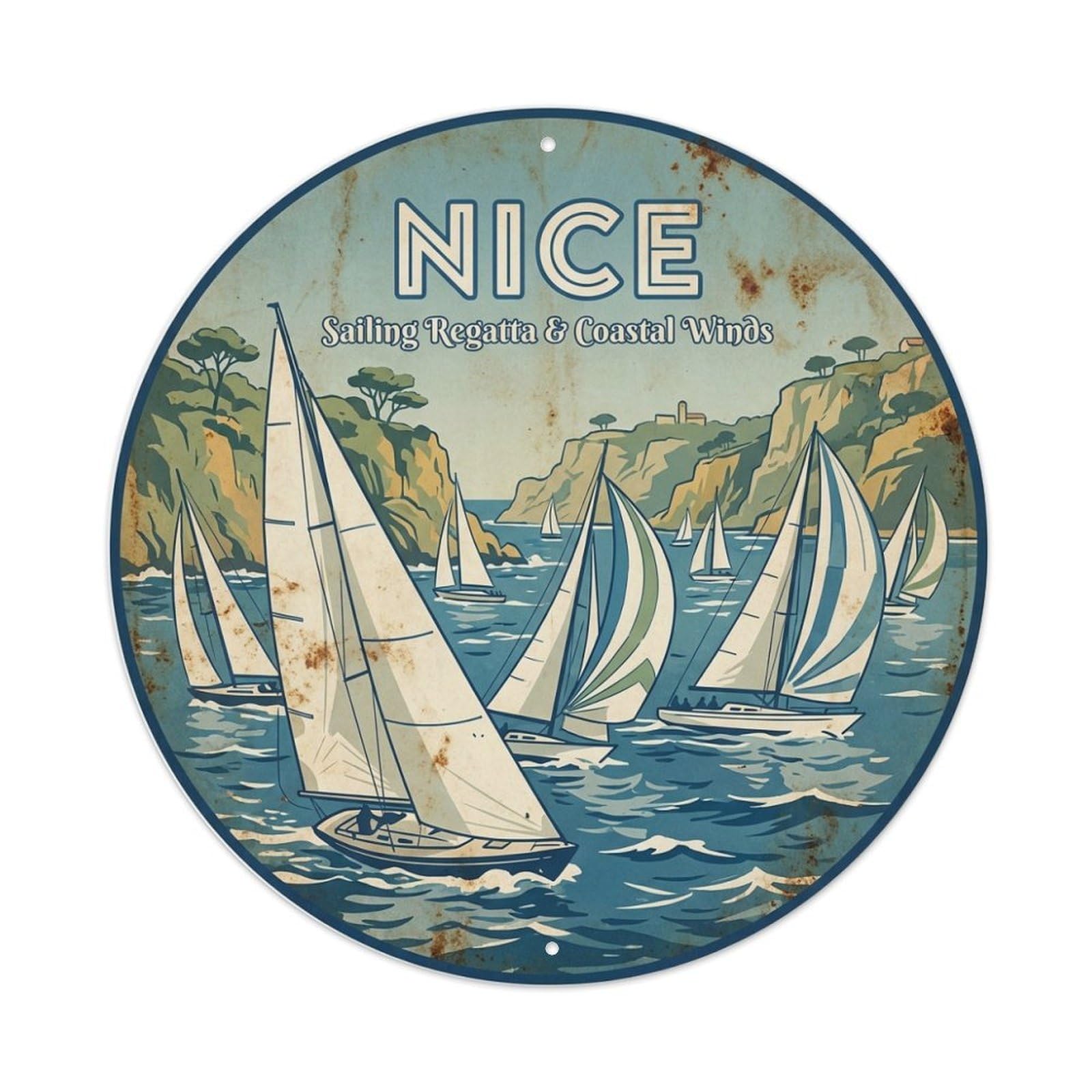 Olhnbad Style Coastal Route Nice Sailing Regatta Breeze Travel Retro Metal Tin Sign
